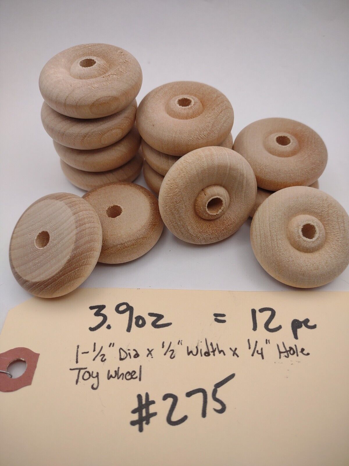 1-1/2" x 1/2" x 1/4" Unfinished Wooden Toy Wheel 12pc Packs Lot #TW03