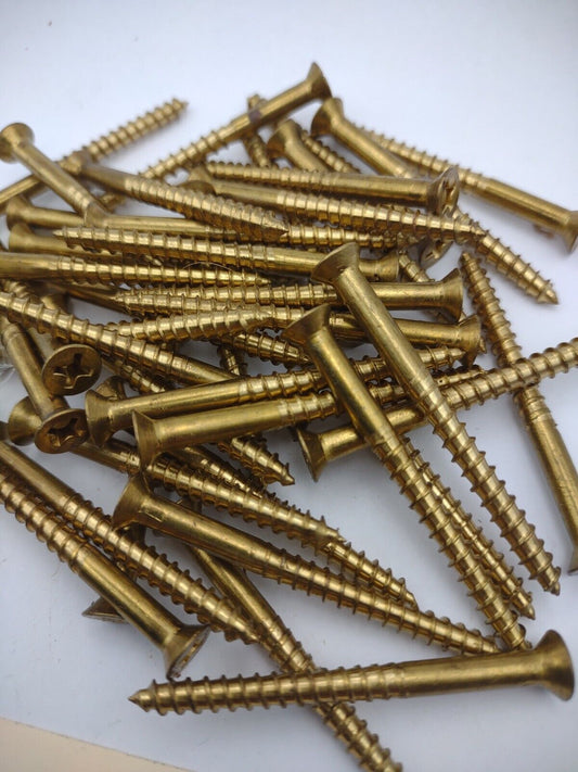 #8 x 2" Solid Brass Phillips FH Wood Screws (100) Box Pack- NOS - A007
