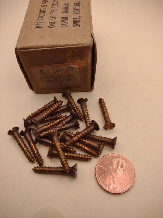 #6 x 7/8" Silicon Bronze Flat Head Slotted Marine Wood Screws (20) pack SBWS17