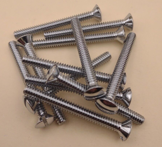 10-24 x 1-3/4" Oval Head Slotted Chrome Brass Machine Screws (12 pack NOS CBMS34