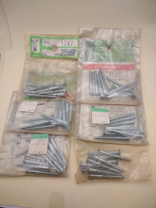 #7 x 1-1/2" Slotted Flat Head Reed & Prince Wood Screws (60pcs) NOS Lot RP023