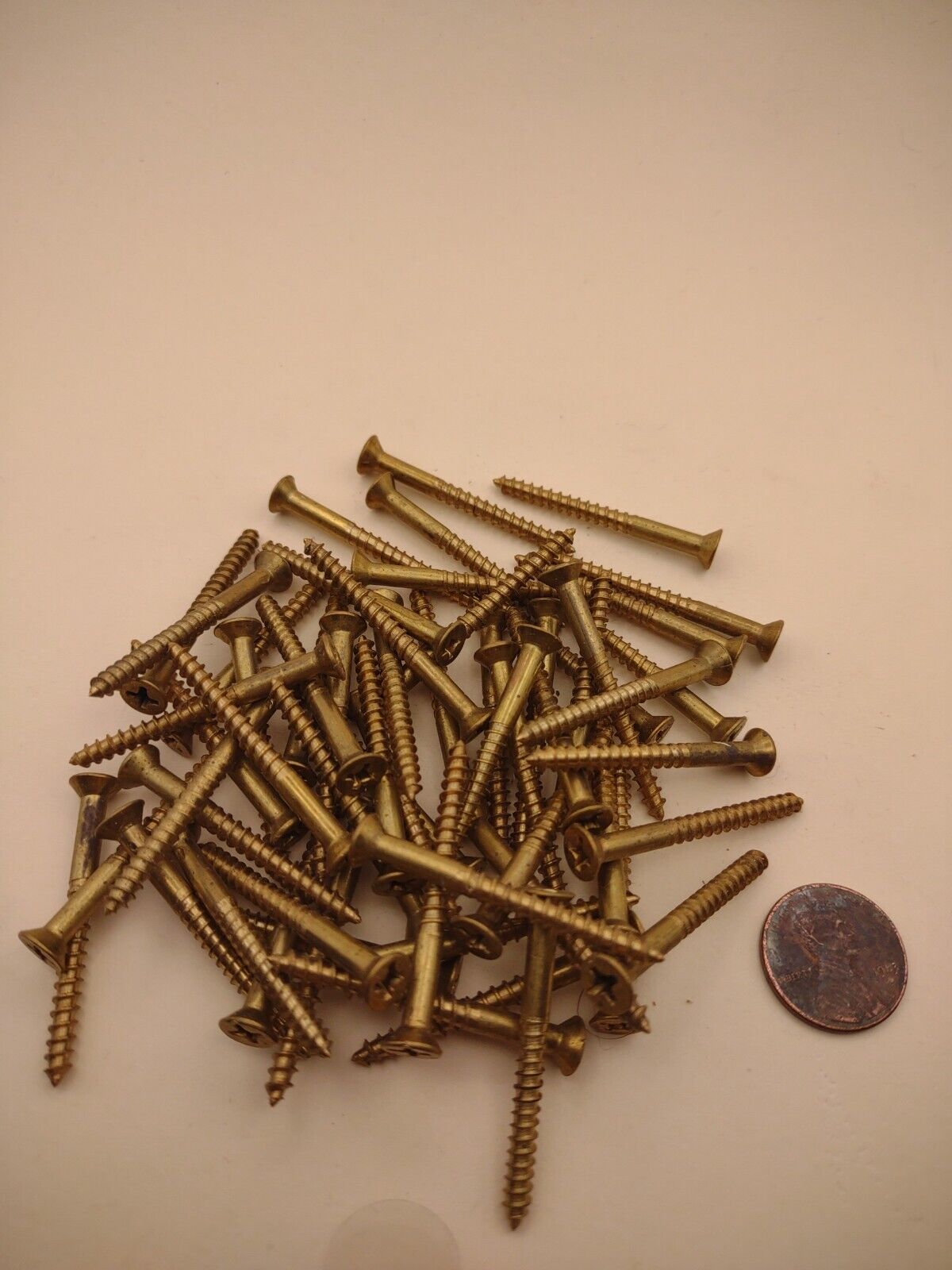 #6 x 1-1/2" NOS Flat Head Phillips BRASS Wood Screws Lot of (59pcs) BOX0225