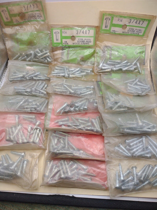 #7 x 3/4" Slotted Round Head Reed & Prince Wood Screws (270pcs) NOS Lot RP088