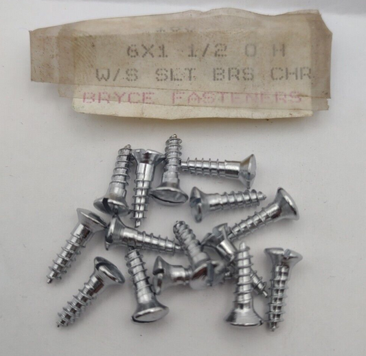 #6 x 1/2" Chrome Brass Oval Head Slotted Marine Wood Screws (15) pack CBWS18