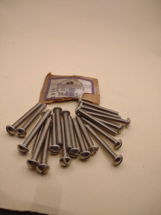 10-24 x 1-1/2" 18-8 Stainless Round Head Slotted Machine Screws (20) pack SSMS11