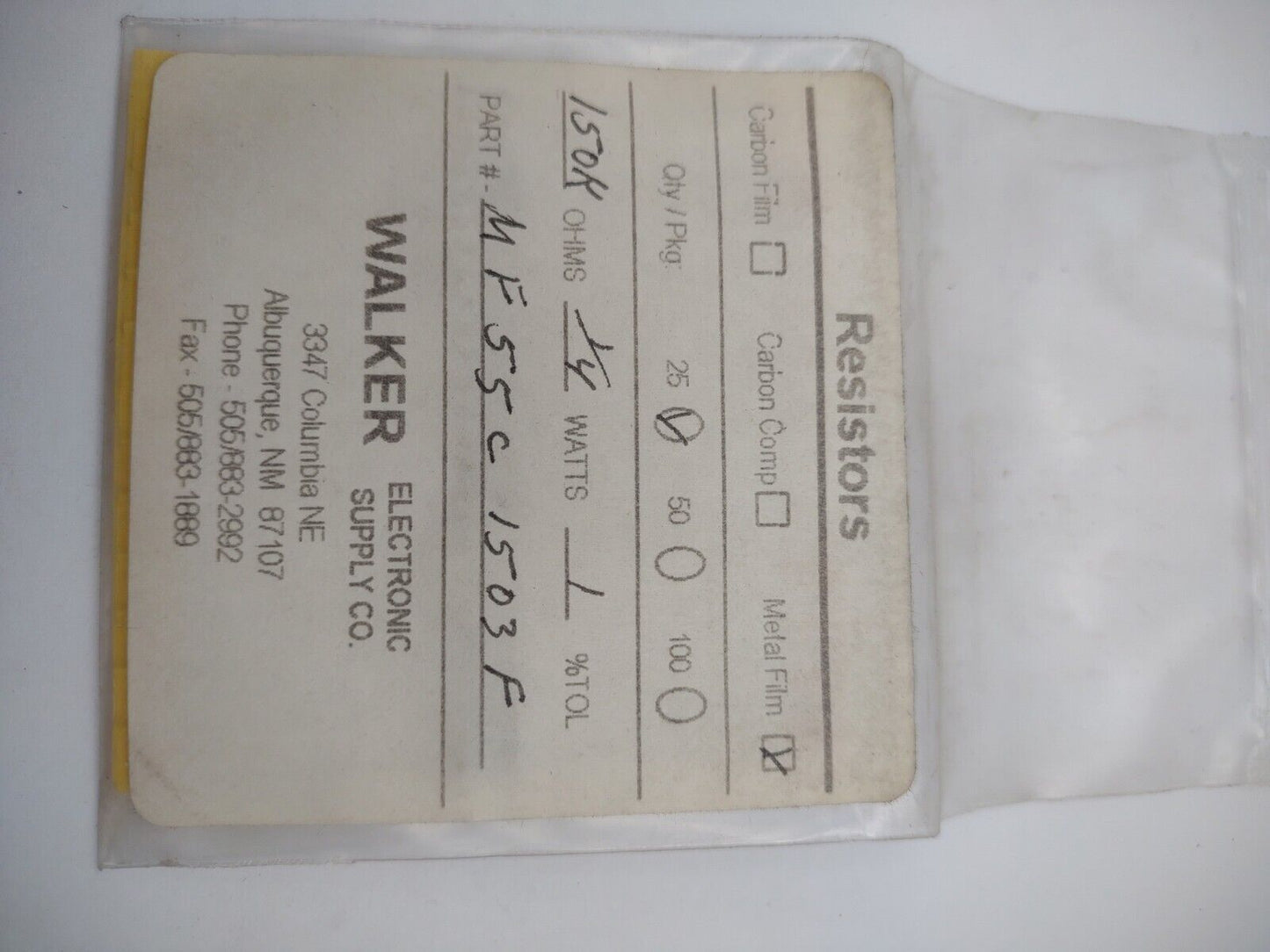 Walker 150K 1/4 Watt 1% MF55C 1503F Metal Film Resistors Pack lot qty (25) 20