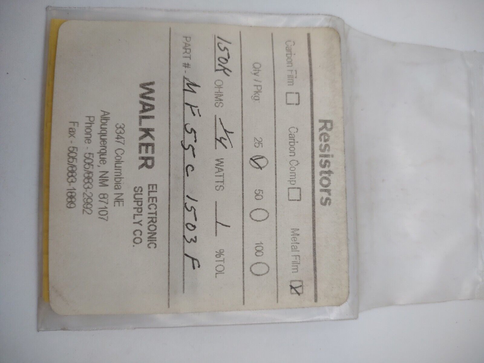 Walker 150K 1/4 Watt 1% MF55C 1503F Metal Film Resistors Pack lot qty (25) 20