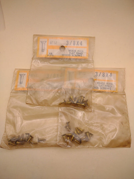 #4 x 3/8" Slotted Flat Head Reed & Prince BRASS Wood Screws (45pcs) Lot RP056