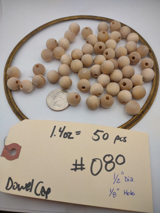 1/2" Dia. 1/8" hole Unfinished Wood Round Ball Dowel Cap 50pc Packs Lot #DC06