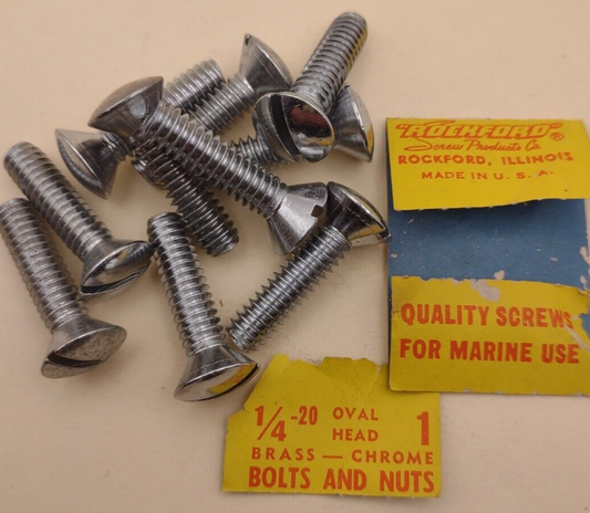 1/4"-20 x 1" Oval Head Slotted Chrome Brass Machine Screws (12 pack) NOS CBMS46