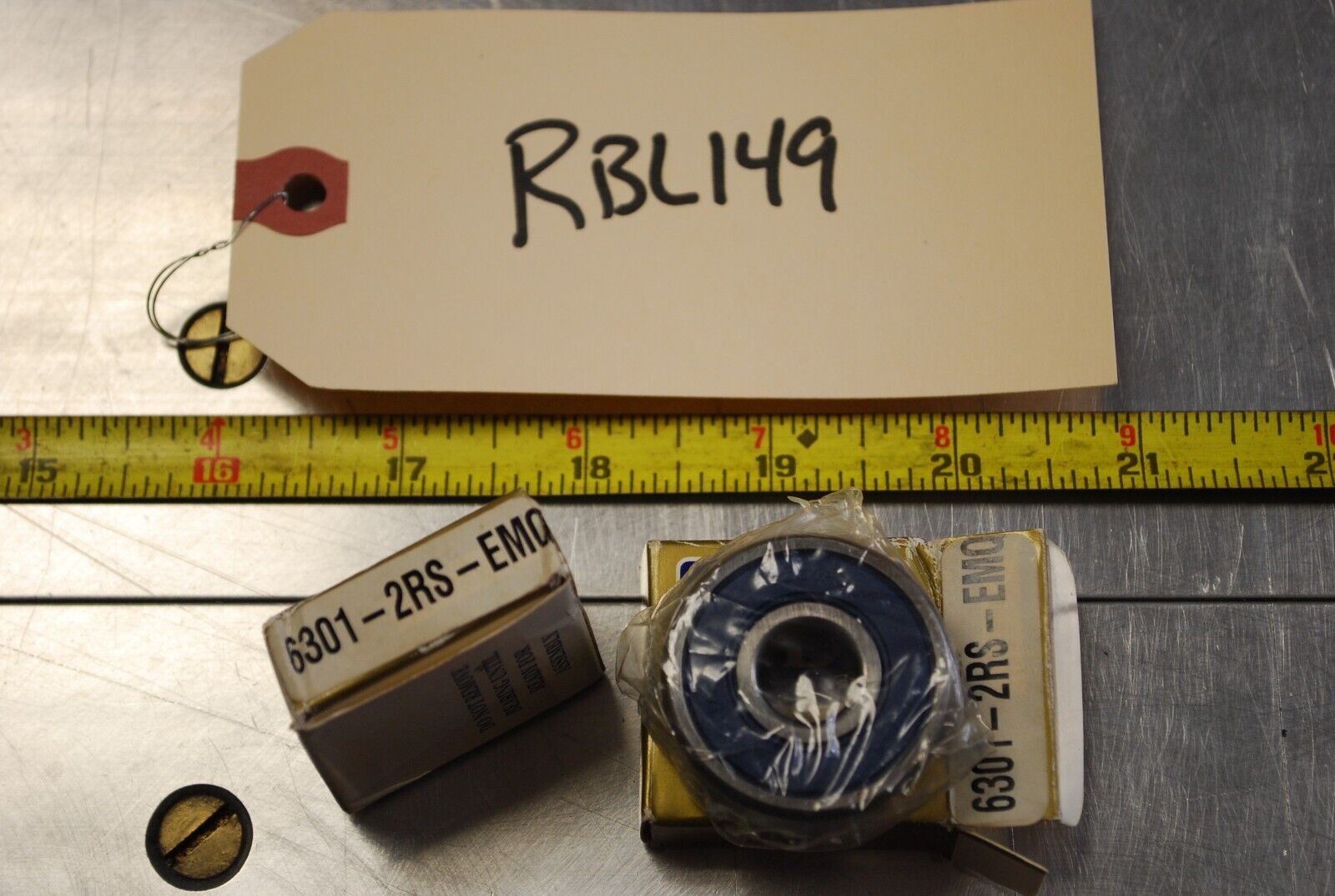 RBI 6301-2RS EMQ Ball Bearings - Lot of Qty (2) NOS - RBL149