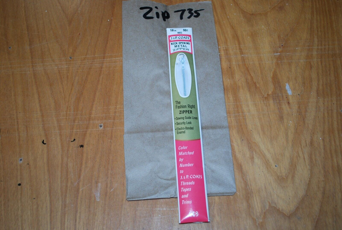 N.O.S. J&P Coats 18" Metal Zipper White - (Lot of 1 packs) - zip735
