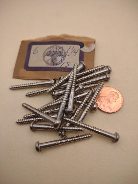 #6 x 1-1/4" 18-8 Stainless Round Head Slotted Marine Wood Screws (20 pack SSWS32