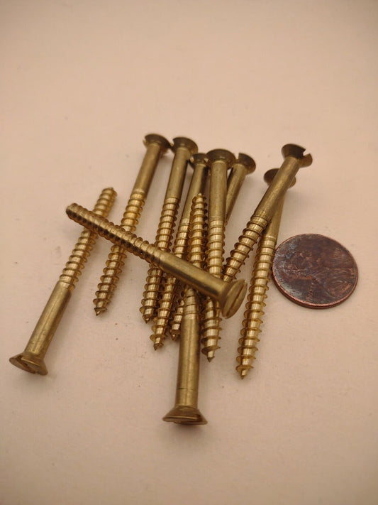 #8 x 2" NOS Flat Head Slotted Brass Wood Screws Pack of (10) BOX0252P
