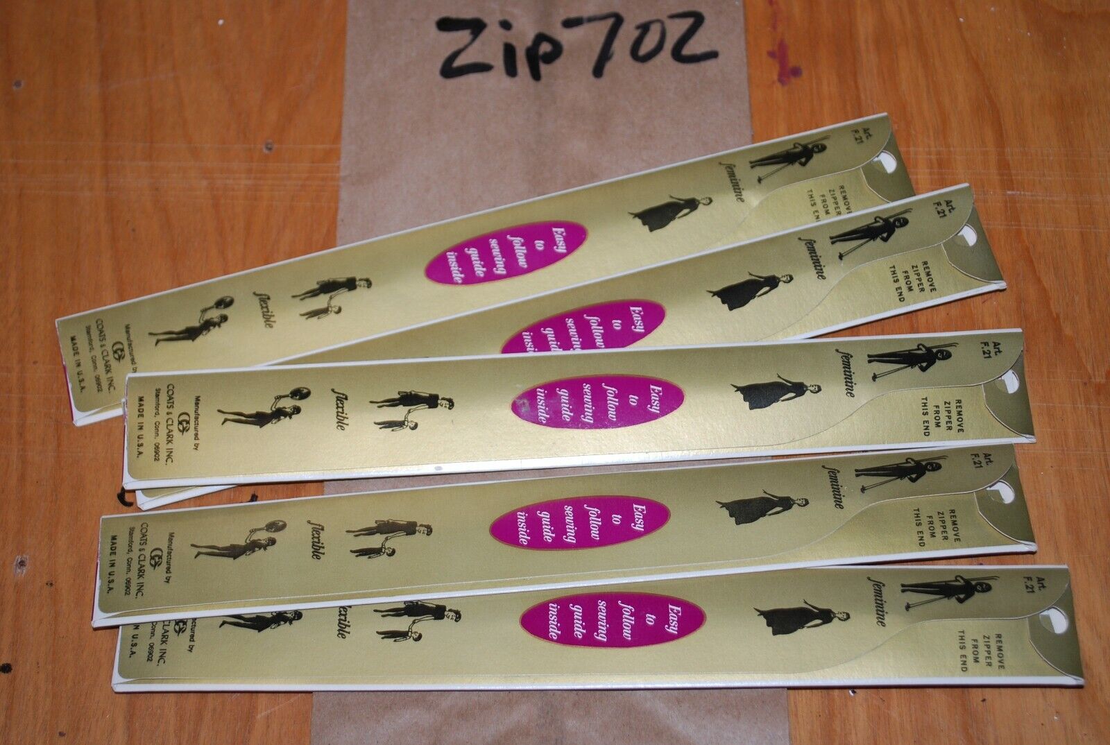 N.O.S. J&P Coats 7" Metal Zipper 128 Red - (Lot of 5 packs) - zip702