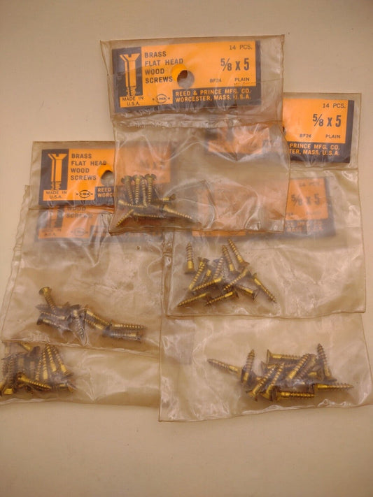 #5 x 5/8" Slotted Flat Head Reed & Prince BRASS Wood Screws (63pcs) Lot RP061