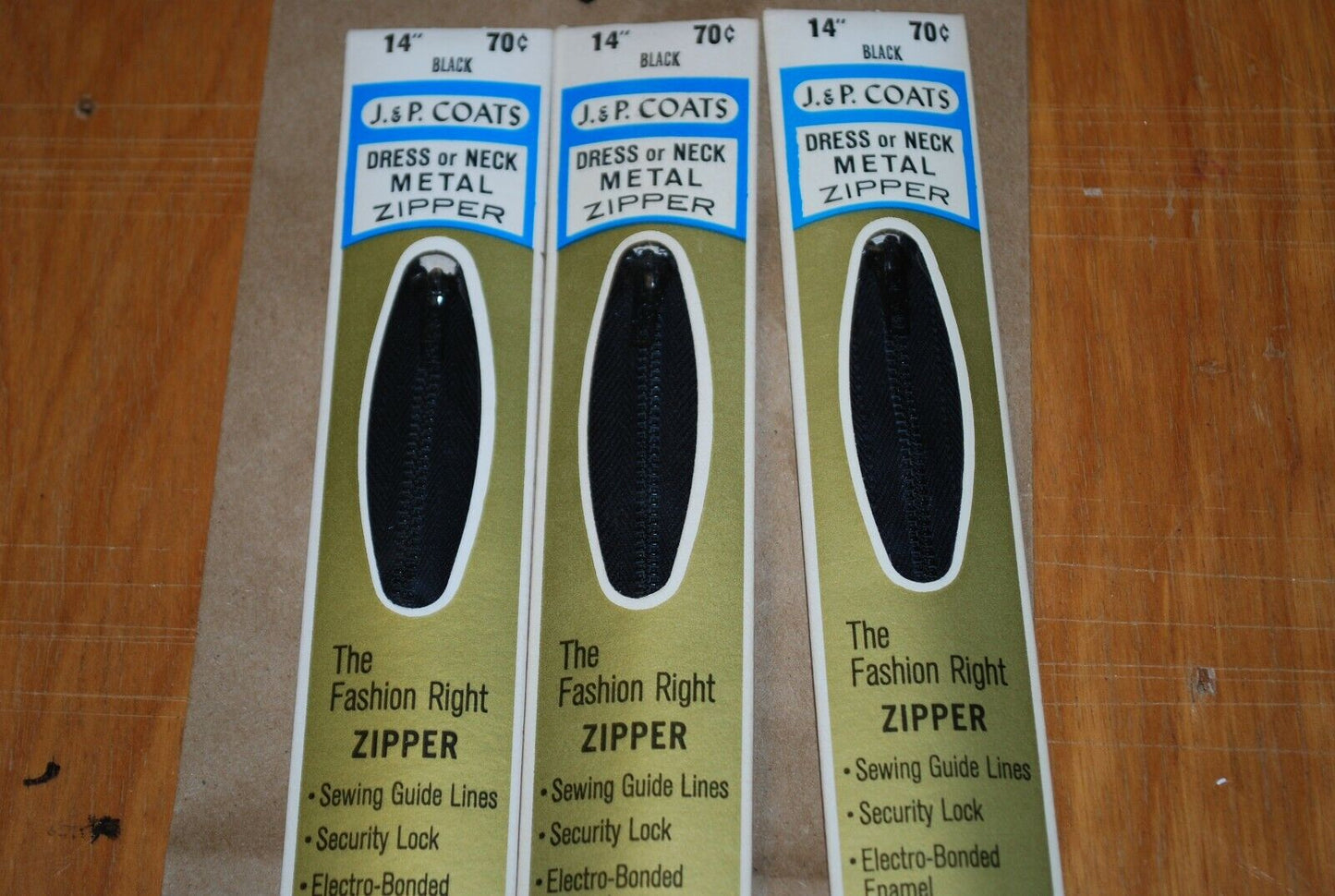 N.O.S. J&P Coats 14" Metal Zipper Black - (Lot of 3 packs) - zip722