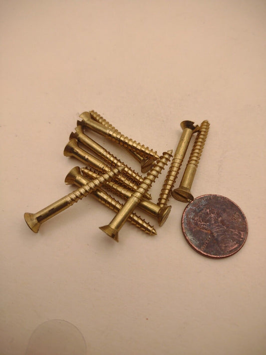 #6 x 1-1/4" NOS Flat Head Slotted Brass Wood Screws Pack of (10) BOX0243P