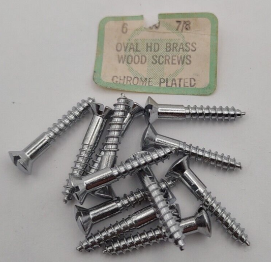 #6 x 7/8" Chrome Brass Oval Head Slotted Marine Wood Screws (12) pack CBWS15