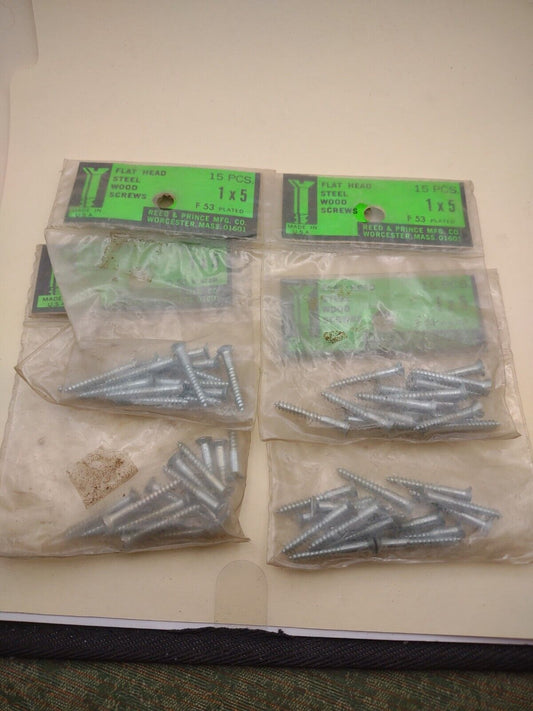 #5 x 1" Slotted Flat Head Reed & Prince Wood Screws (60pcs) NOS Lot RP011