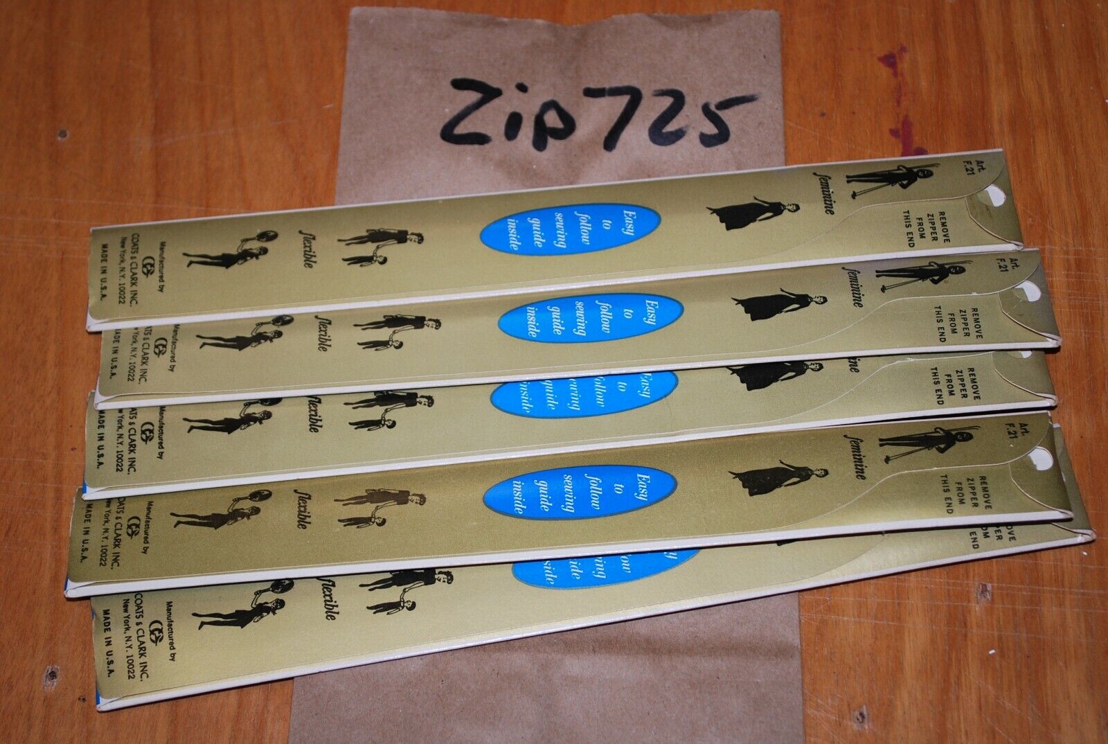 N.O.S. J&P Coats 14" Metal Zipper 16 Ecru - (Lot of 5 packs) - zip725