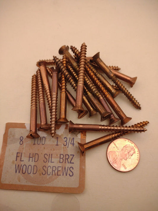 #8 x 1-3/4" Silicon Bronze Flat Head Slotted Marine Wood Screws (20) pack SBWS18