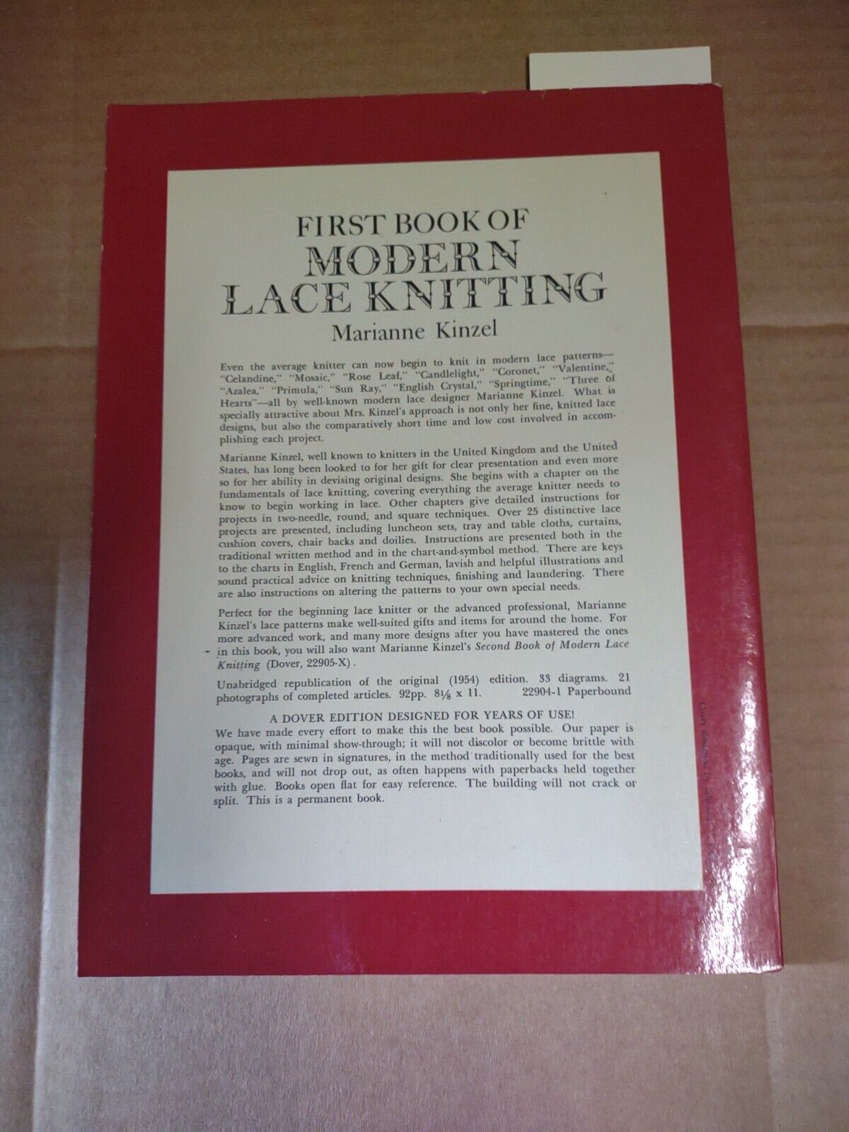 First Book of Modern Lace Knitting by Marianne Kinzel Very Good #ref009
