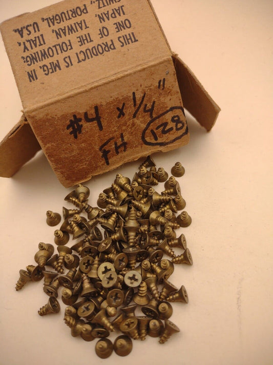 #4 x 1/4" NOS Flat Head Phillips Brass Wood Screws Lot of (128pcs) BOX0219