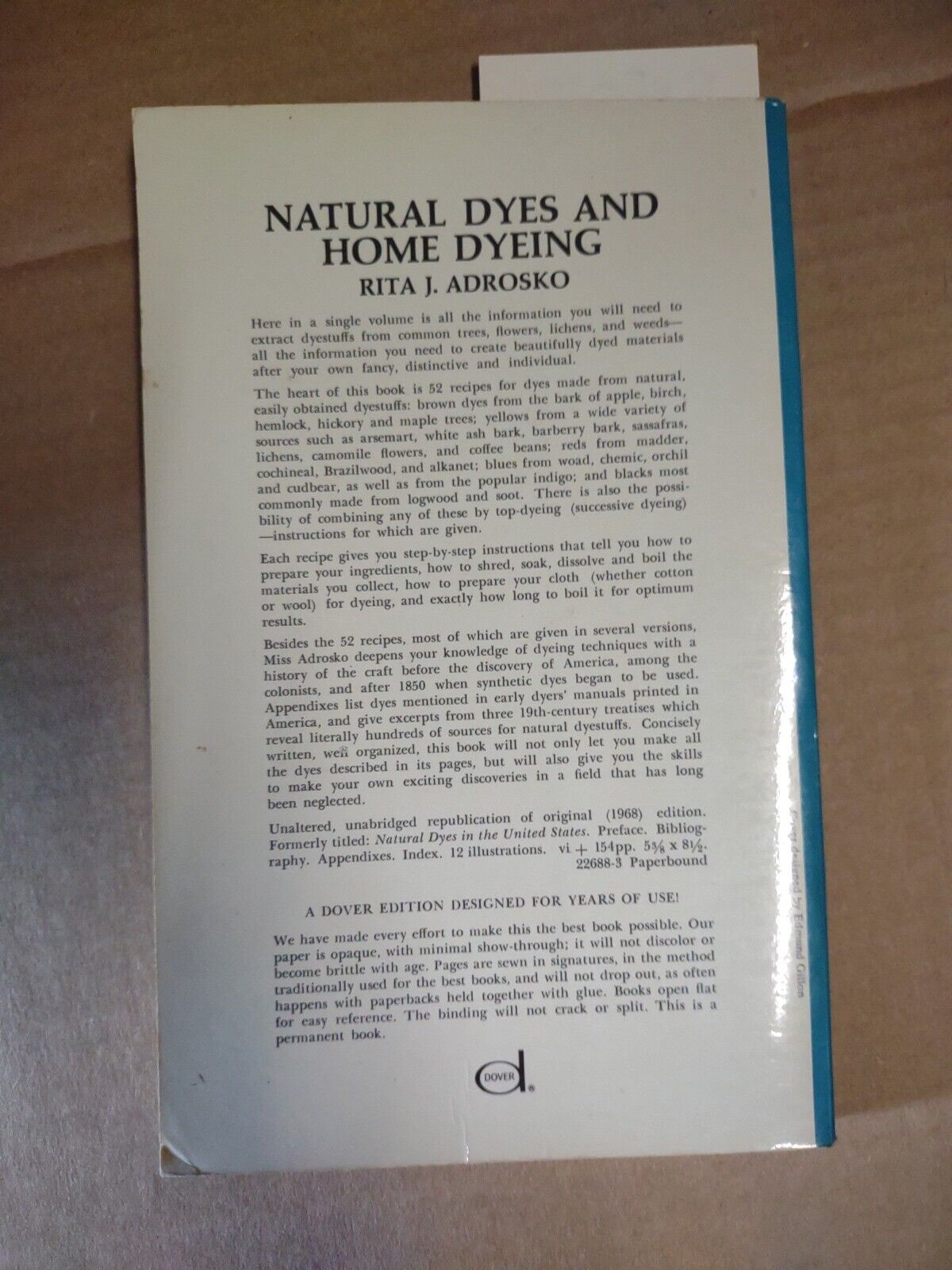 Natural Dyes and Home Dyeing (Dover Pictorial Archives) by Adrosko #ref012