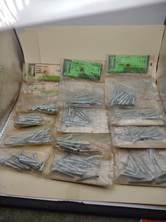 #6 x 1" Slotted Round Head Reed & Prince Wood Screws (180pcs) NOS Lot RP084