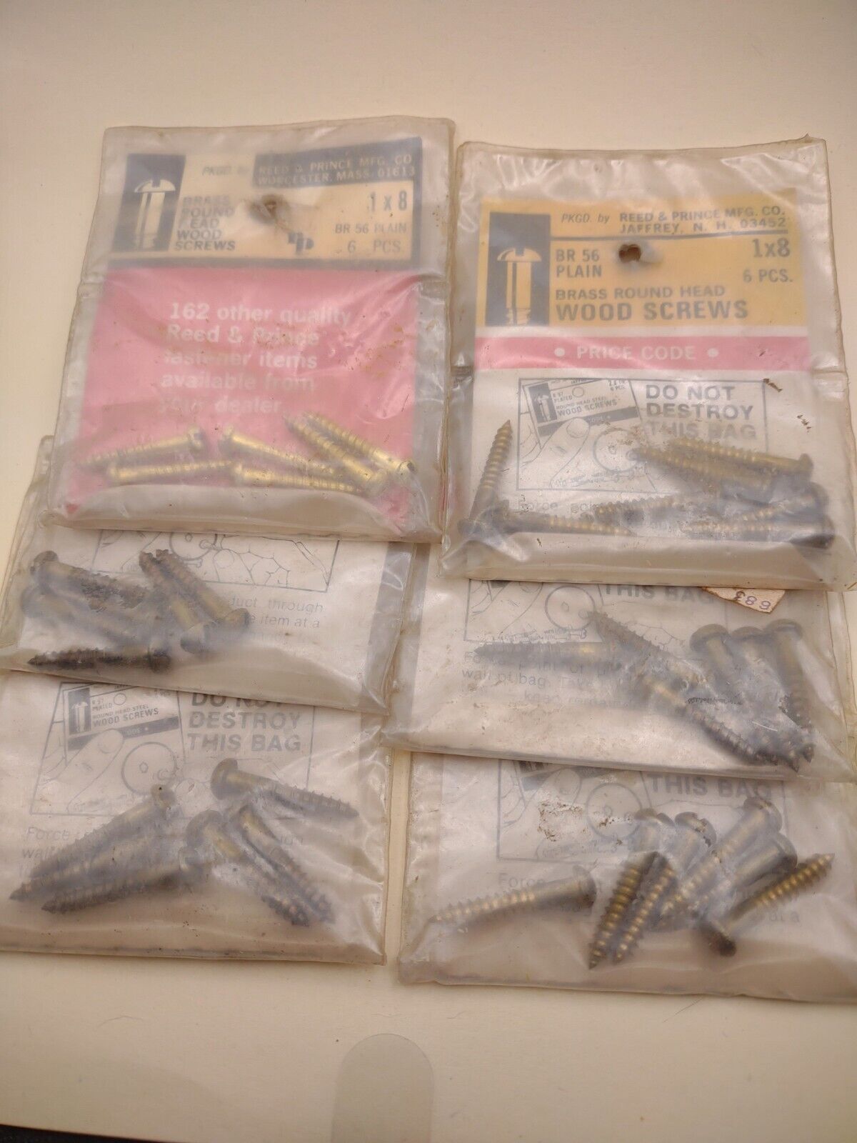 #8 x 1" NOS Round Head Slotted R&P BRASS Wood Screws Lot of (30pcs) BOX0298b
