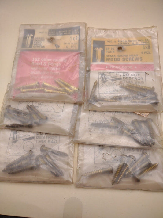 #8 x 1" NOS Round Head Slotted R&P BRASS Wood Screws Lot of (30pcs) BOX0298b