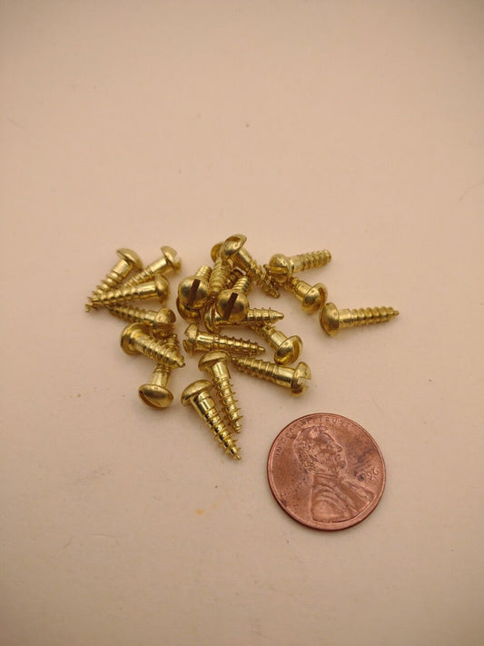 #6 x 1/2" NOS Round Head Slotted BRASS Wood Screws Pack of (20) BOX0288P