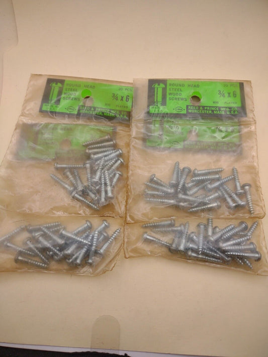 #6 x 3/4" Slotted Round Head Reed & Prince Wood Screws (80pcs) NOS Lot RP083