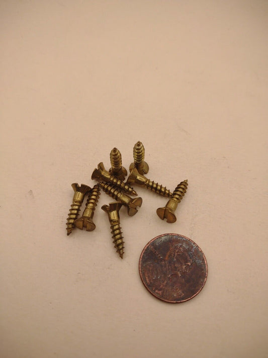 #6 x 5/8" NOS Flat Head Slotted Brass Wood Screws Pack of (10) BOX0239P