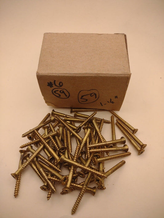 #6 x 1-1/2" NOS Flat Head Phillips BRASS Wood Screws Lot of (59pcs) BOX0225