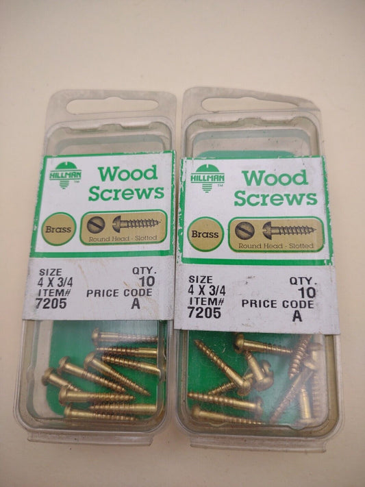 #4 x 3/4" NOS Round Head Slotted BRASS Wood Screws Lot of (20) BOX0282P