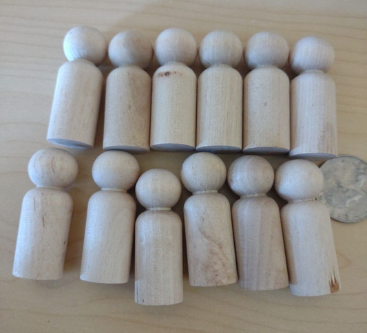 1-5/8" Unfinished Wooden Toy Doll People 12pc Packs Lot #TP04