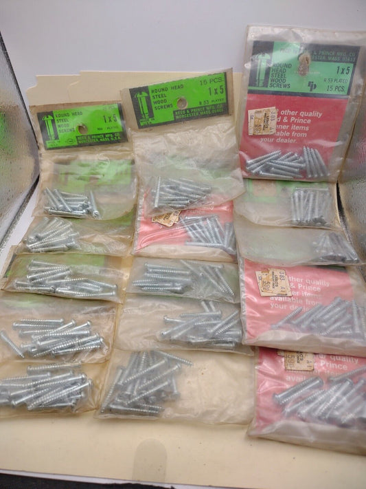 #5 x 1" Slotted Round Head Reed & Prince Wood Screws (225pcs) NOS Lot RP080