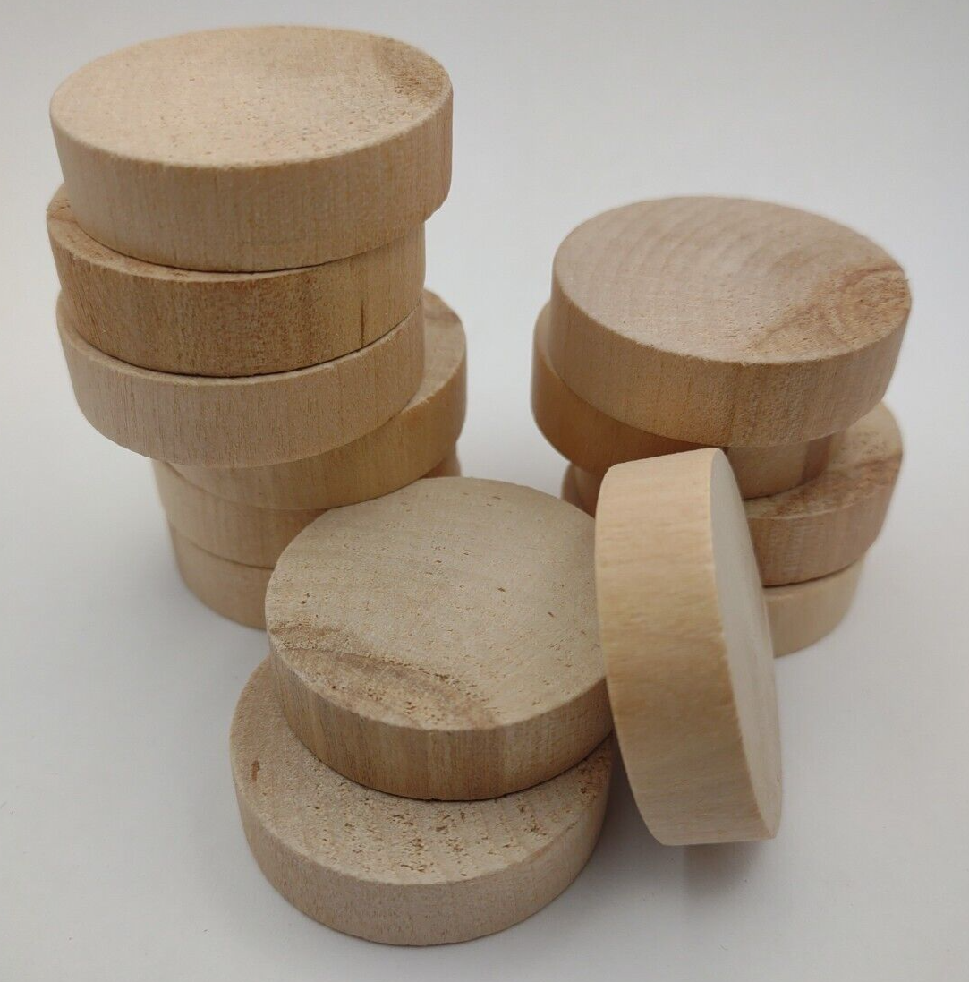 1-3/8" x 3/8"Unfinished Wooden Disc / Medallion / Token Lot of (12) #D03