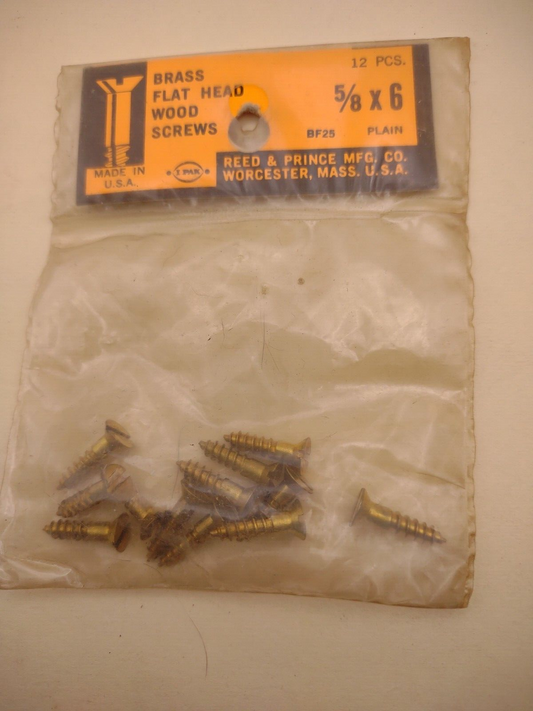 #6 x 5/8" Slotted Flat Head Reed & Prince BRASS Wood Screws (12pcs) Lot RP064