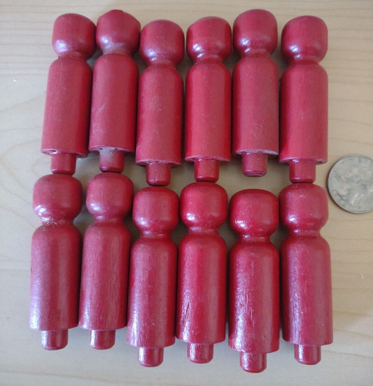 2-1/4" RED Wooden Toy Doll People or Coat Peg 12pc Packs Lot #TP06