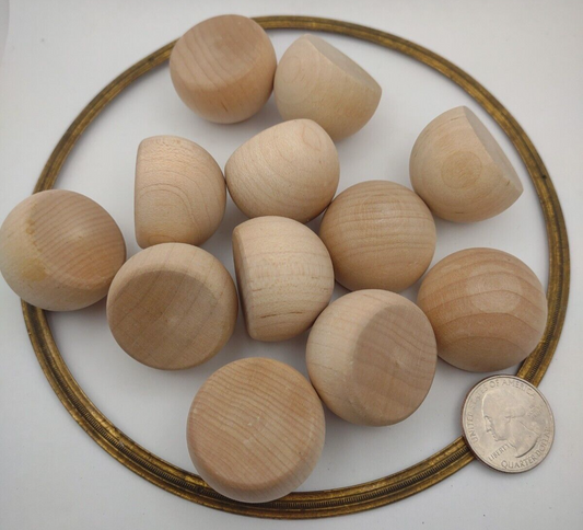 1-1/4" Dia. x 7/8" Unfinished Wood 3/4 Round Ball Spheres 12pc Packs Lot #WS08
