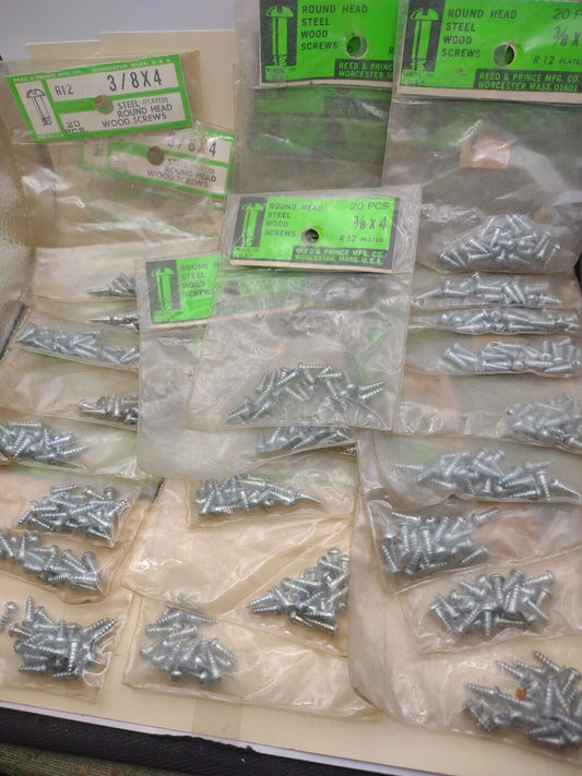 #4 x 3/8" Slotted Round Head Reed & Prince Wood Screws (600pcs) NOS Lot RP074