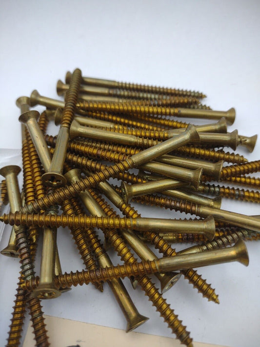 #8 x 2-1/2" Solid Brass Phillips FH Wood Screws (100) Box Pack- NOS - A008