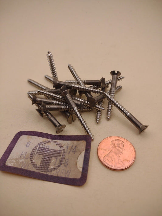#6 x 1-1/4" 18-8 Stainless Flat Head Slotted Marine Wood Screws (20) pack SSWS05