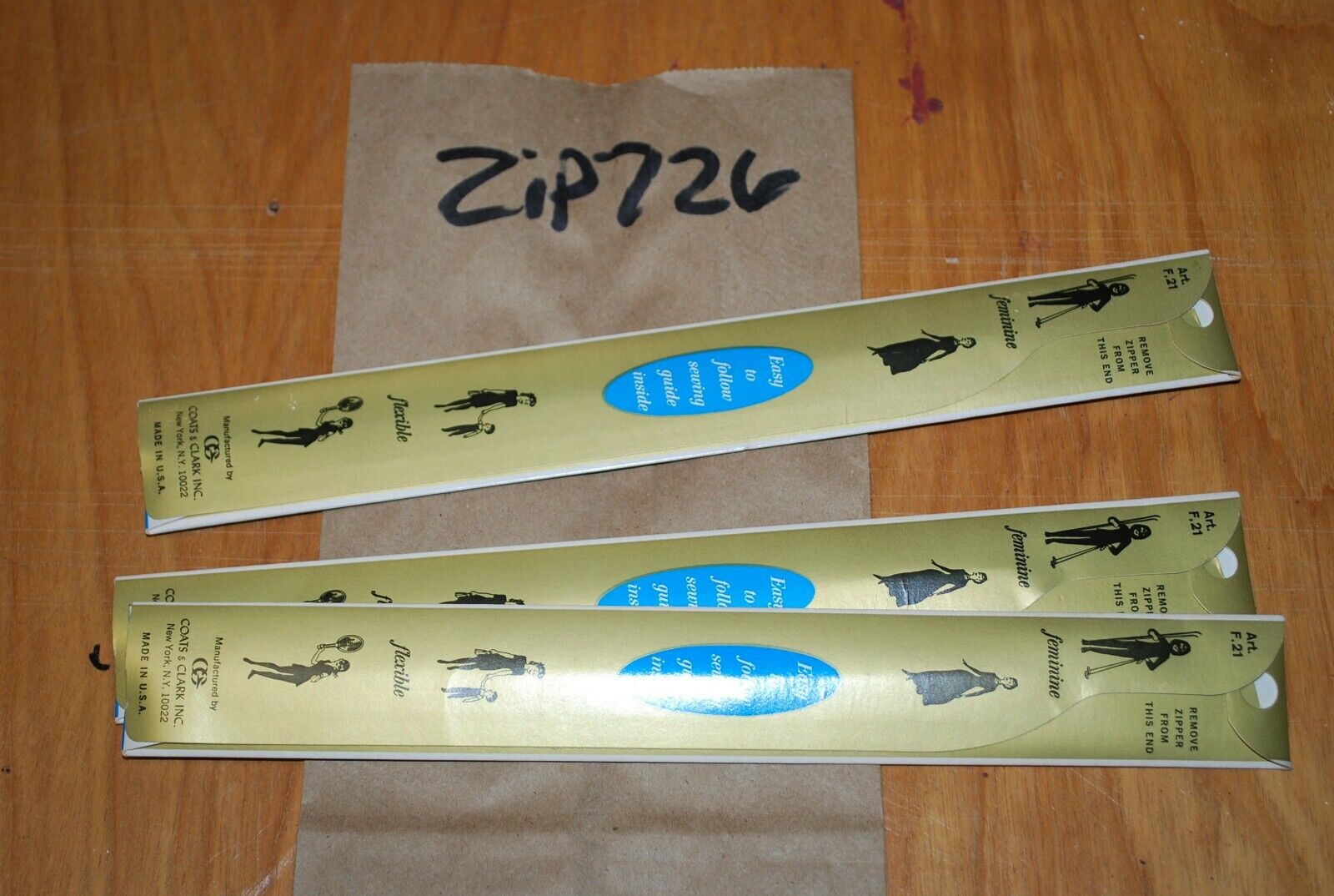 N.O.S. J&P Coats 14" Metal Zipper 5 Copenhagen - (Lot of 3 packs) - zip726