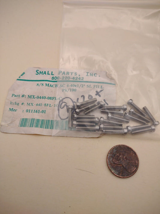 #4-40 x 1/2" NOS Fillister Head Slotted SS Machine Screws Pack of (20) FIL09