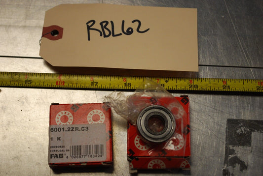 FAG 6001 2ZR C3 Ball Bearings - Lot of Qty (2) NOS - RBL062