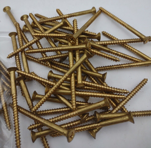 #6 x 2" Solid Brass Phillips FH Wood Screws (100) Box Pack- NOS - A018